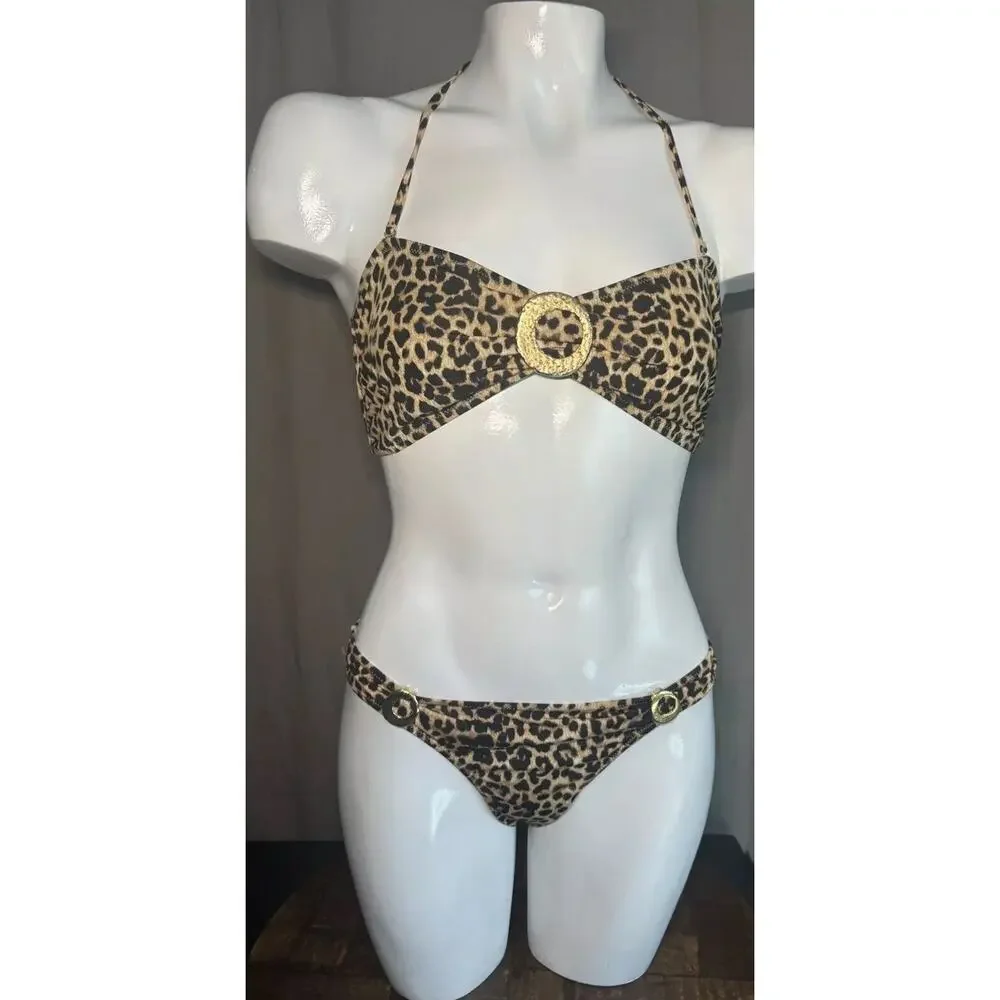 PHAX bikini swimsuit Animal Print Gold Accents Women’s 2 Piece Size Large